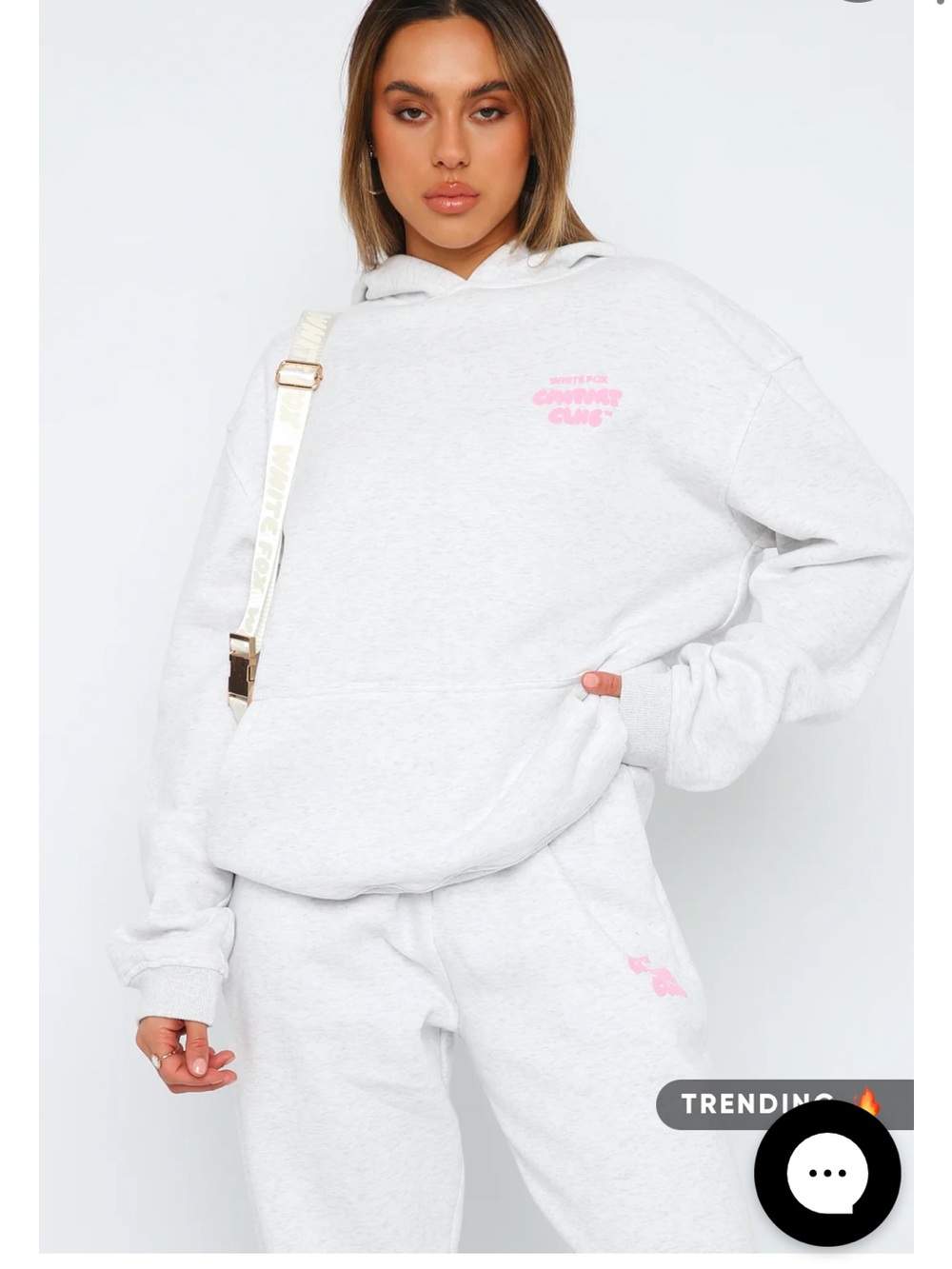 White Fox Boutique Comfort Club Hoodie - Light Gray with Pink Logo - Picture 2 of 5